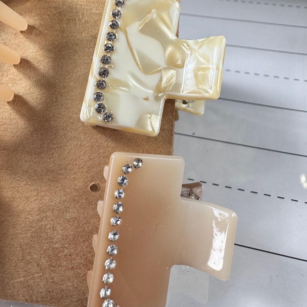Anthro Elegant Cream and Tan Hair Clips with Rhinestones & Headband - Picture 4 of 8
